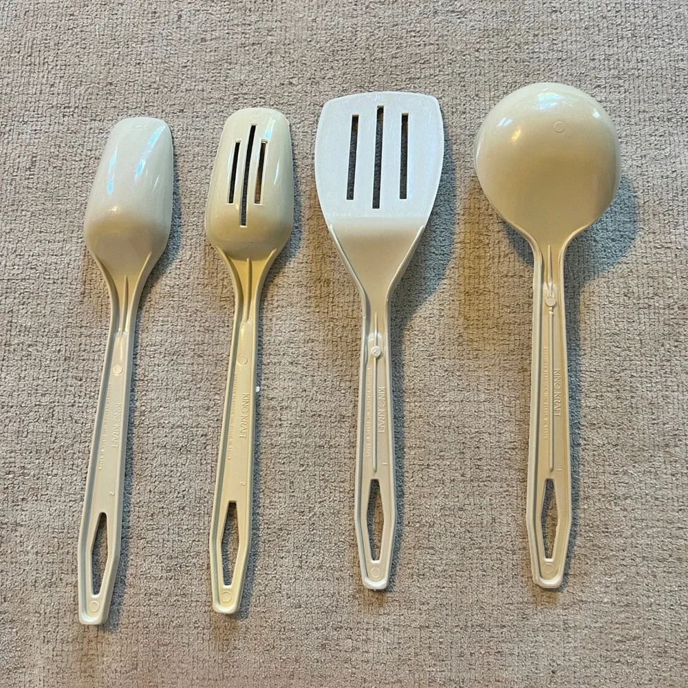 Vintage King Kraft Kitchen Utensil Set 4pc Almond Cream Spatula Ladle Spoons USA